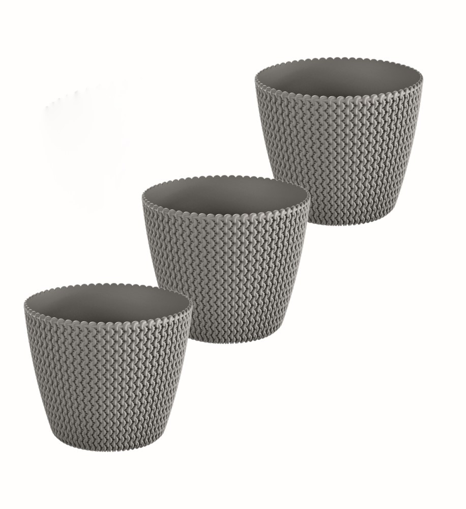 Powertec Garden Blumentopf in Strickoptik, ca. 3 Liter, Steingrau - 3er Set