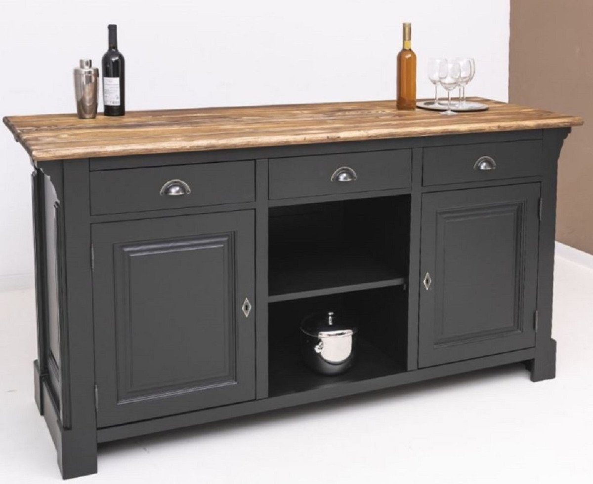 Casa Padrino Barschrank Landhausstil Bar Theke Schwarz / Braun 191 x 68 x H. 95 cm - Massivholz Thekentisch - Bartisch - Massivholz Bar Möbel im Landhausstil