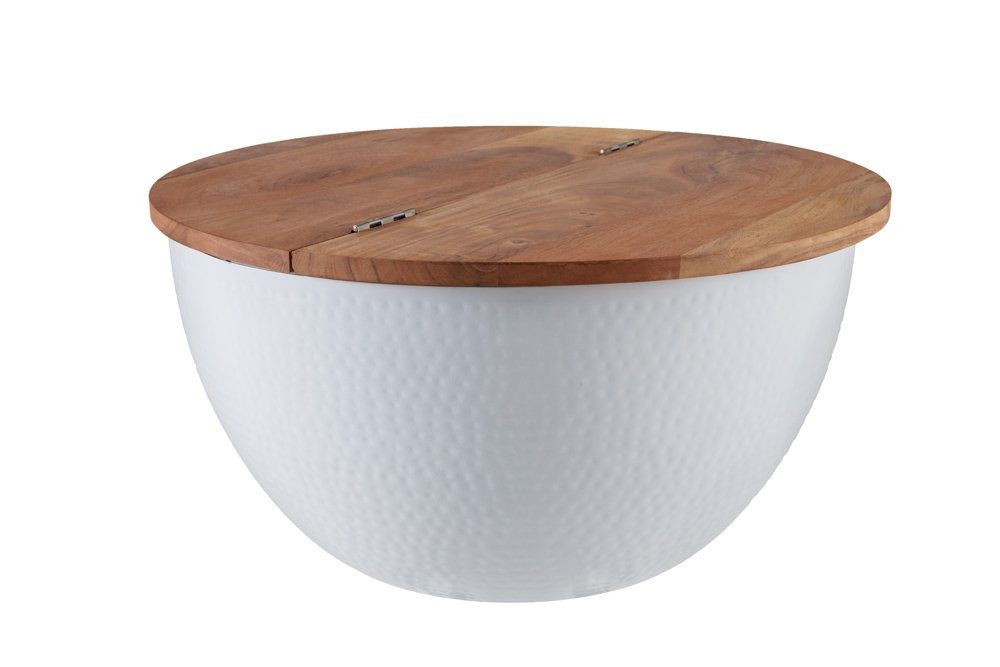 riess-ambiente Couchtisch ORIENT STORAGE Ø60cm natur / weiß, Wohnzimmer · rund · Massivholz · Metall · mit Stauraum · Hammerschlag