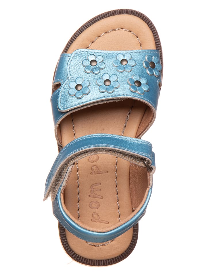 POM POM Leder-Sandalen in Hellblau günstig kaufen