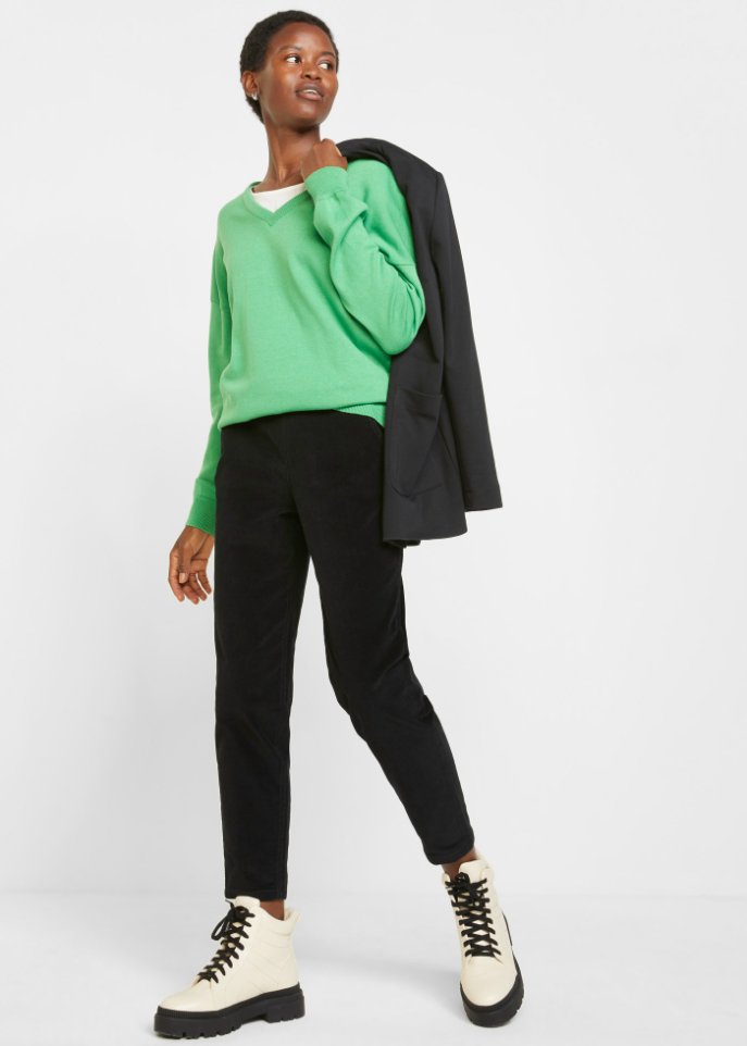 High-Waist-Cordhose mit Bequembund, knöchellang