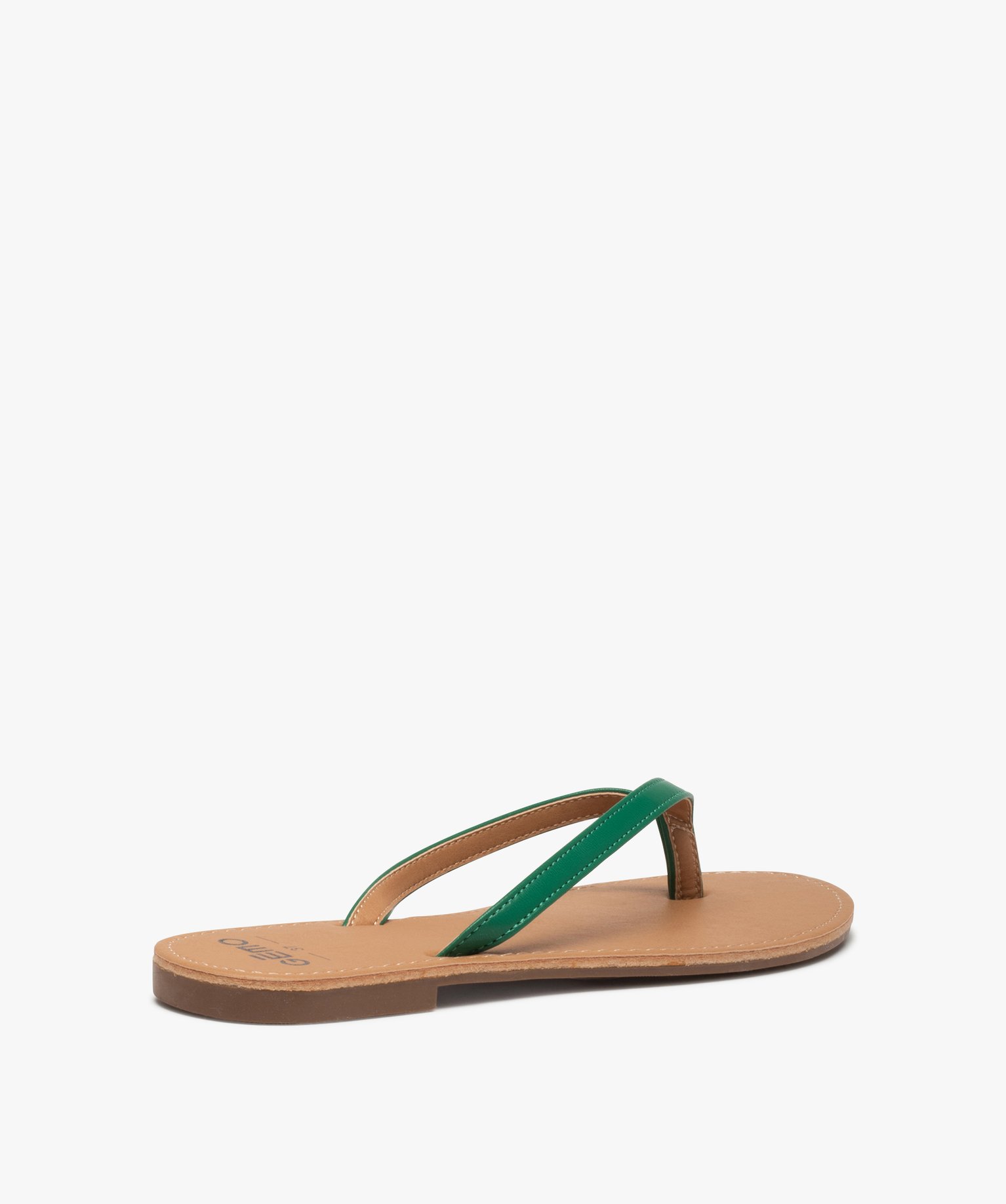 Tongs femme à petit talon plat et lanières fines vert | GEMO