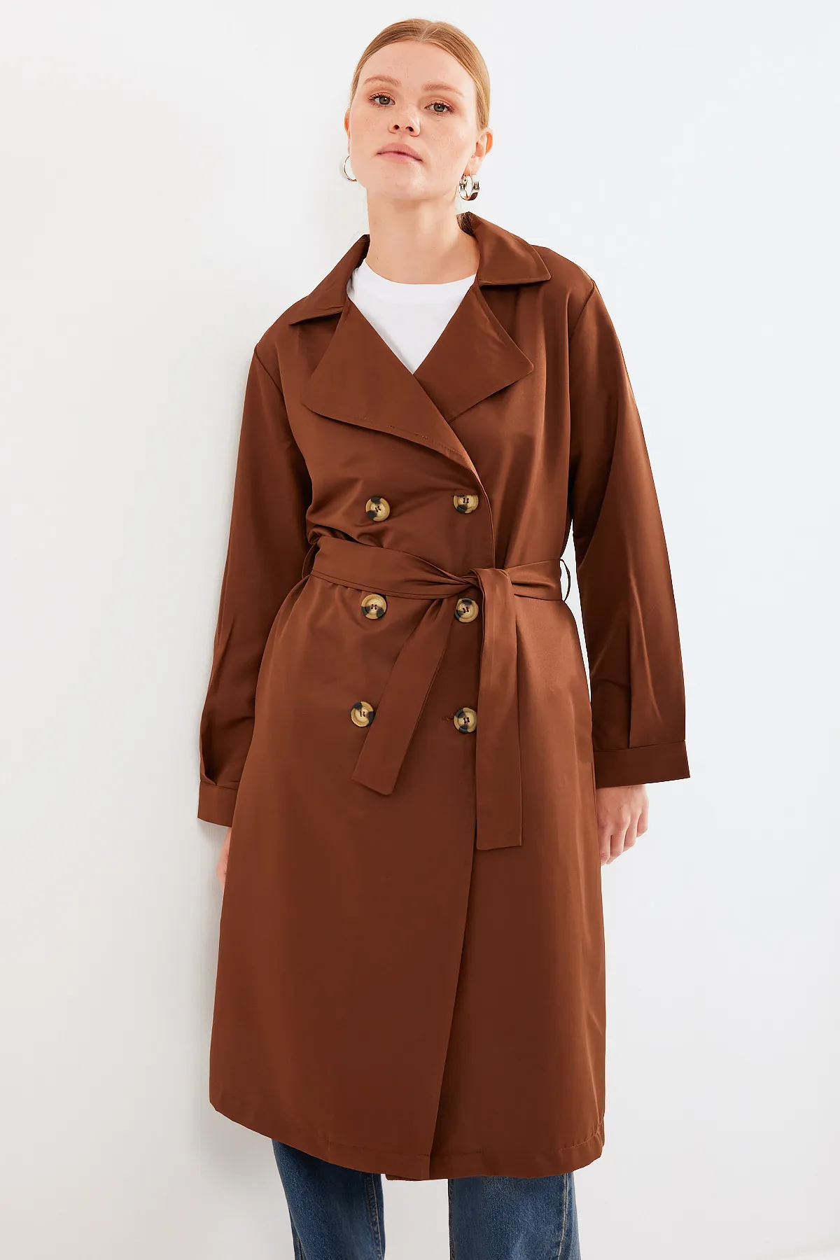 Bigdart  5853 Zweireihiger Trenchcoat mit Kragen – Braun