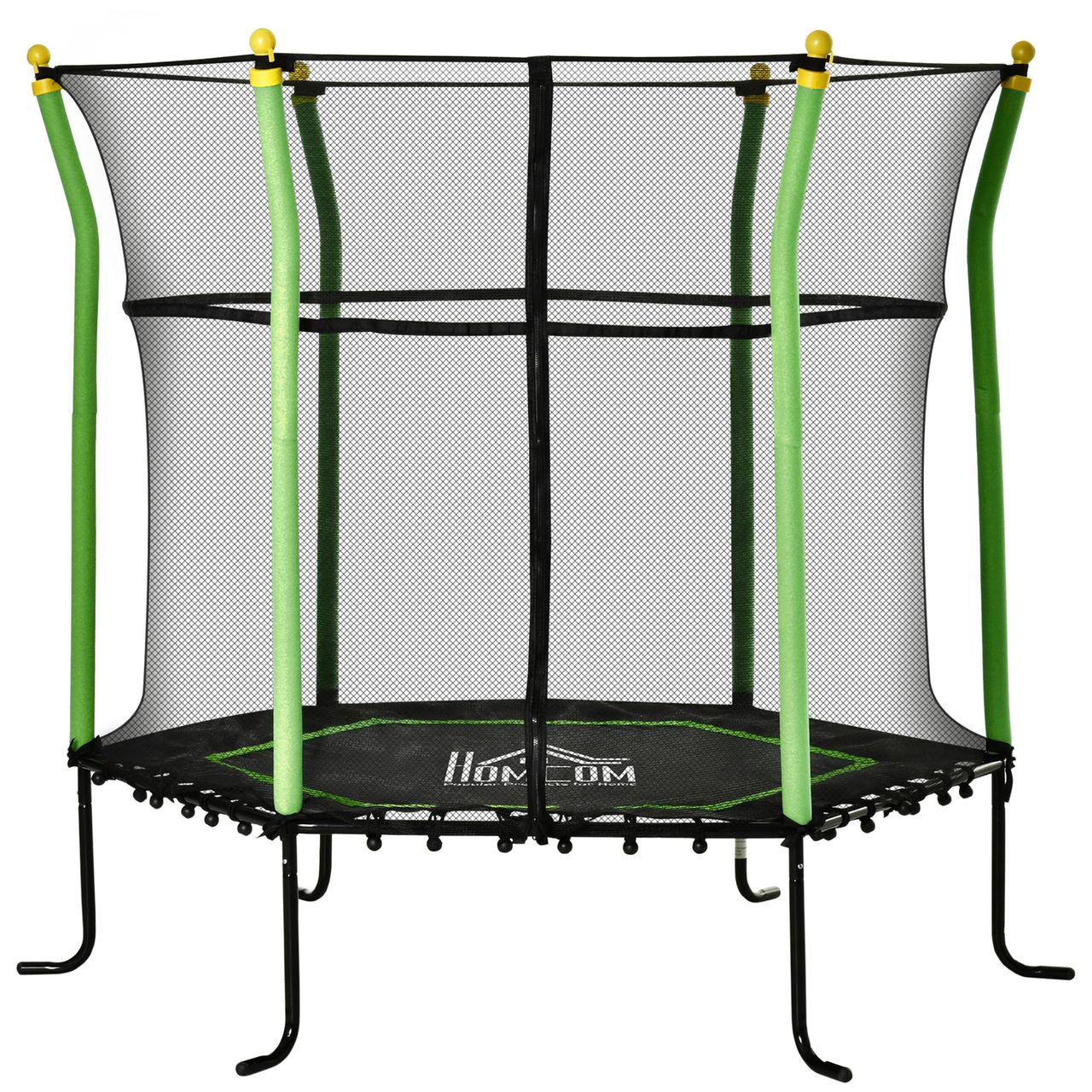 HOMCOM 5,3FT Trampolin für Kinder Gartentrampolin mit Sicherheitsnetz Randabdeckung Gummiseil gepolstert Fitness-Trampolin Mini-Trampoline mit Netz Stahl Grün 163,5H cm bis 60 kg