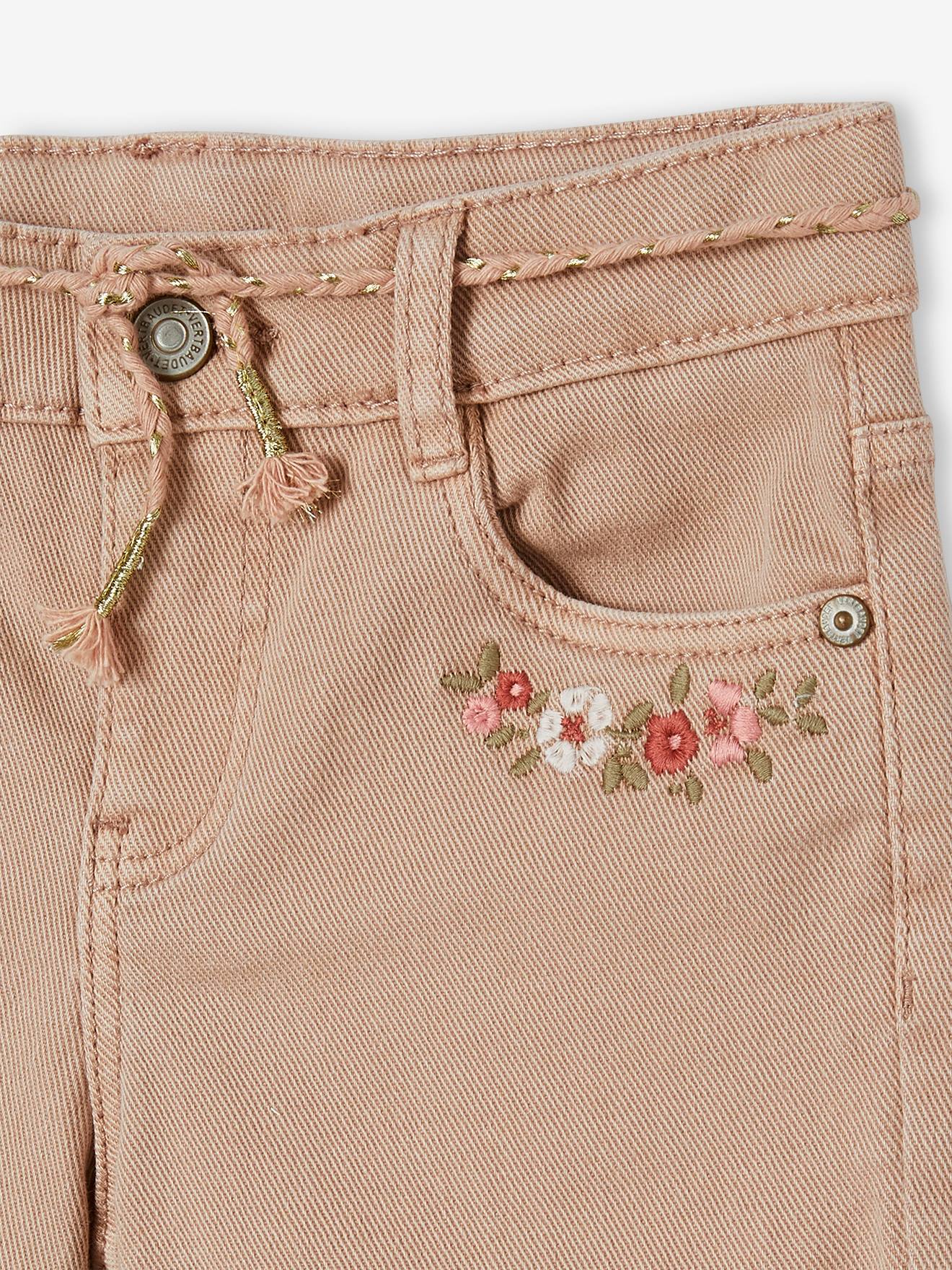 Vertbaudet Mädchen Shorts mit Blumenstickerei - pfirsich