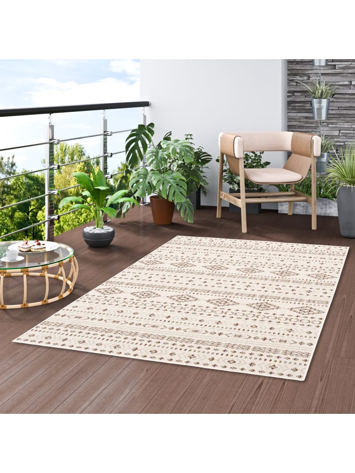 Pergamon In & Outdoor Teppich Flachgewebe Campus Ethno in Beige günstig kaufen