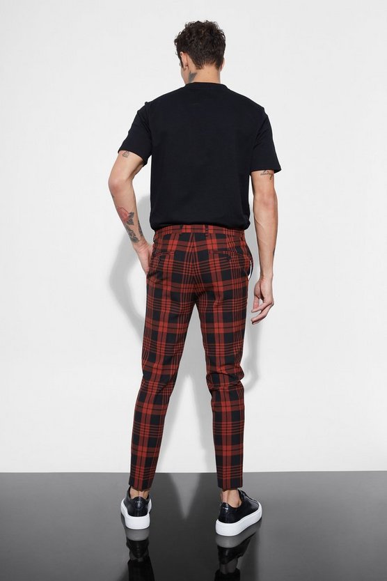 Rote karierte Super Skinny Hose