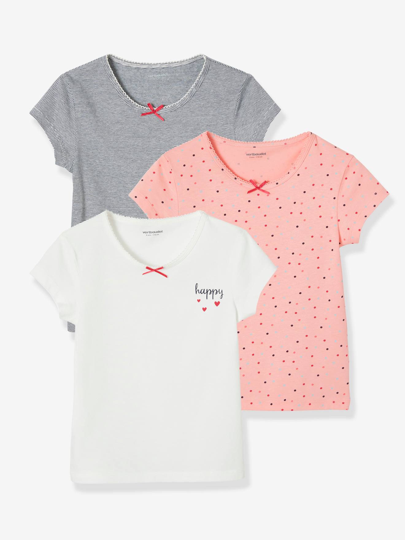 Lot de 3 t-shirts manches courtes fille Dream BASICS lot ivoire