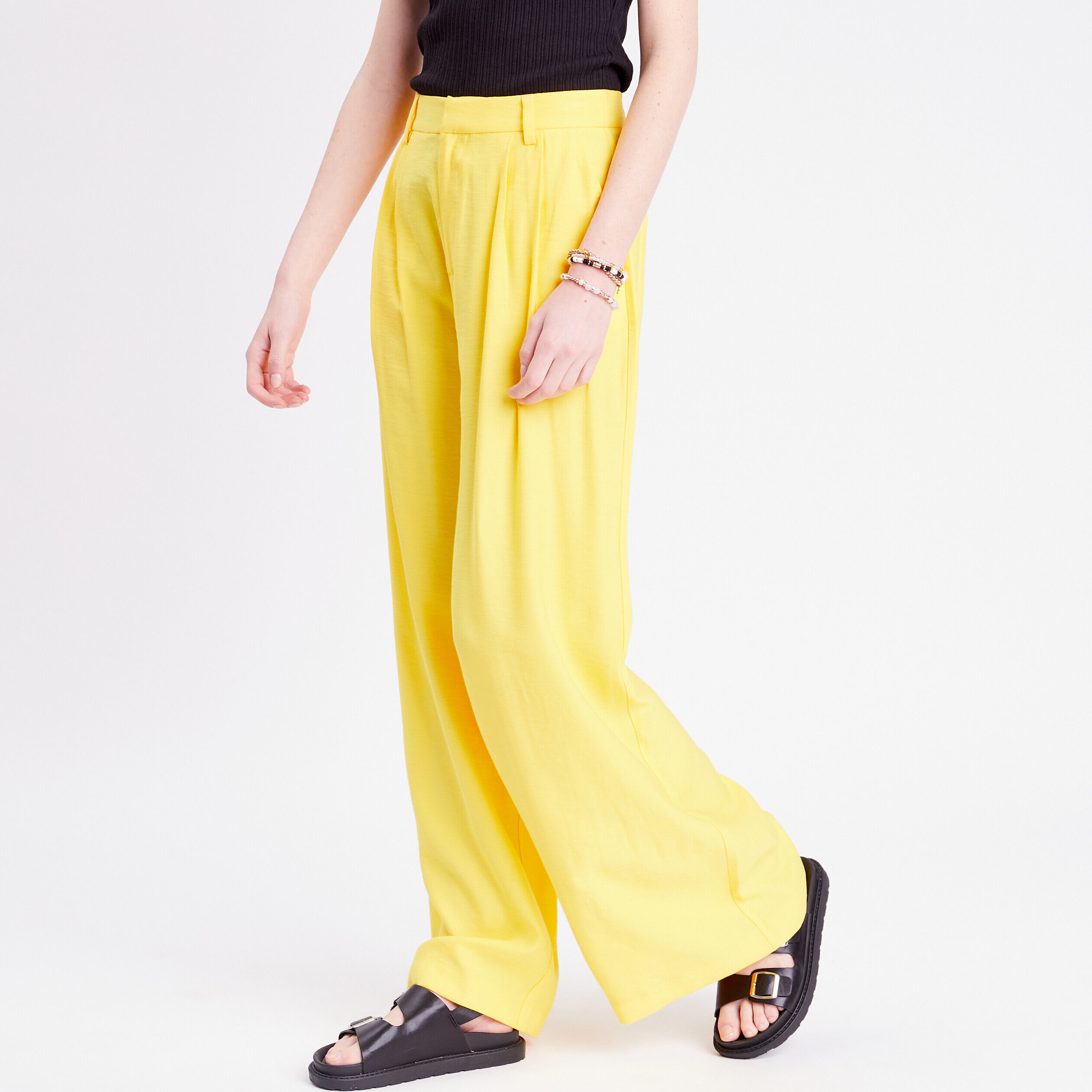 Pantalon jambes larges jaune fluo femme | Cache Cache