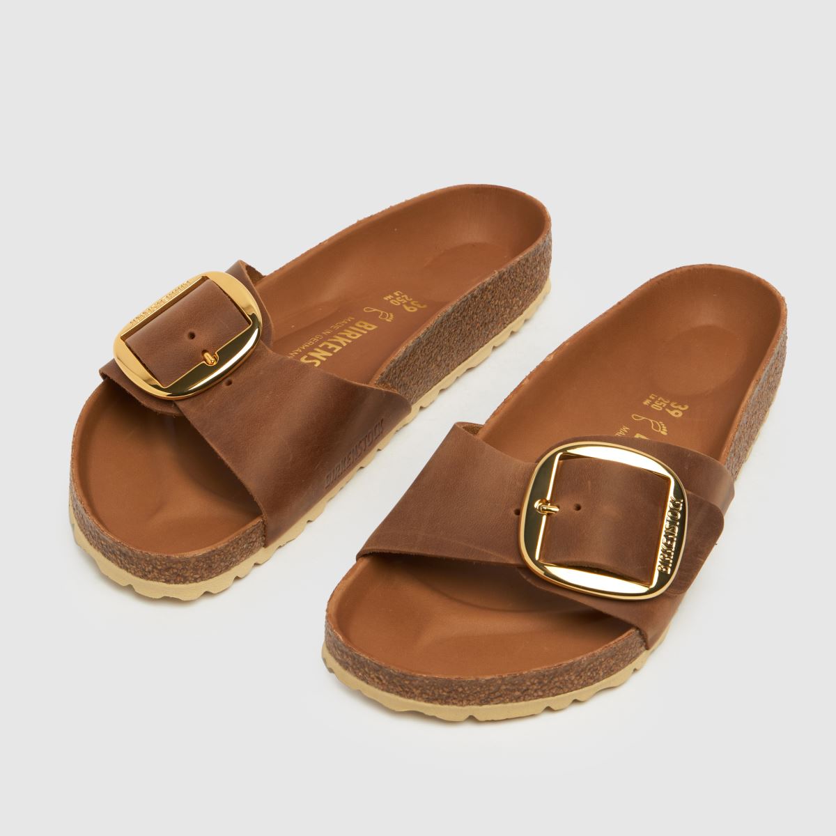BIRKENSTOCK – Madrid – Sandaler med stort spänne i konjaksfärgad färg