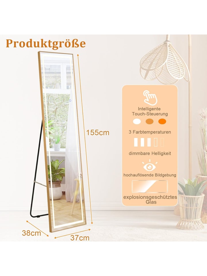 COSTWAY Ganzkörperspiegel LED 155cm in Gold günstig kaufen onesize