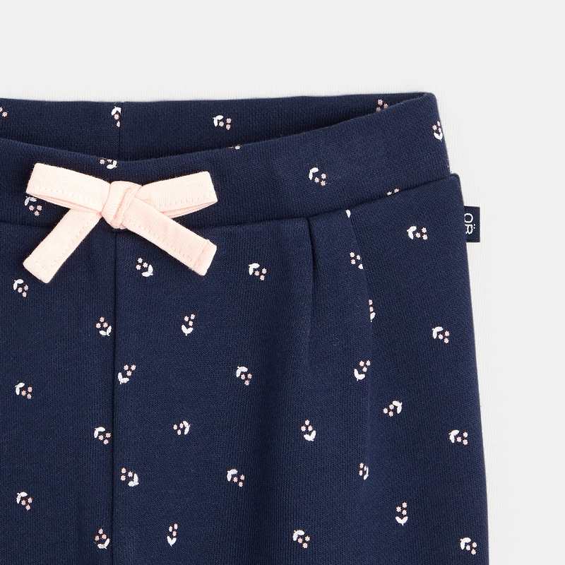 Pantalon molleton fleuri bleu bébé fille