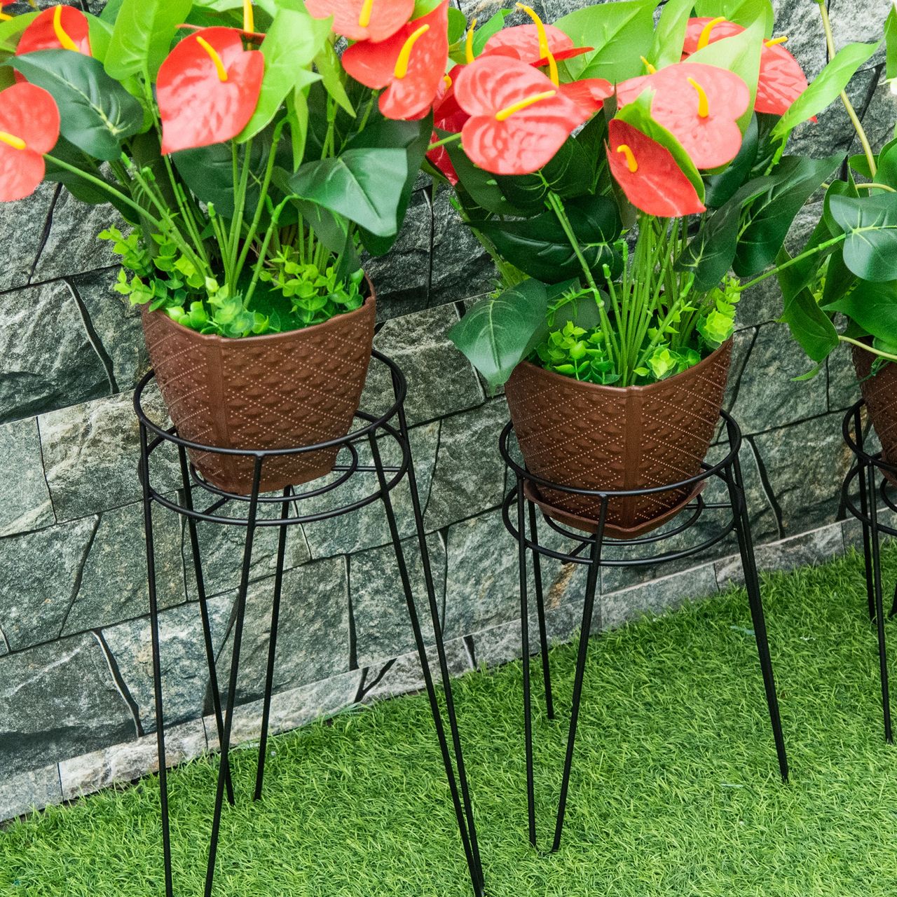 Outsunny Blumenständer 3er Set Pflanzenständer für Blumentopf bis Ø16 cm