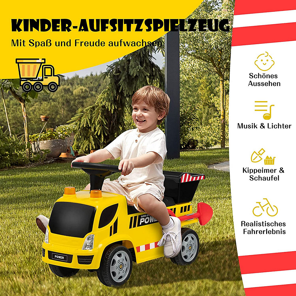 Rutschauto mit Musik & Scheinwerfern & Abnehmbarer Schaufel
