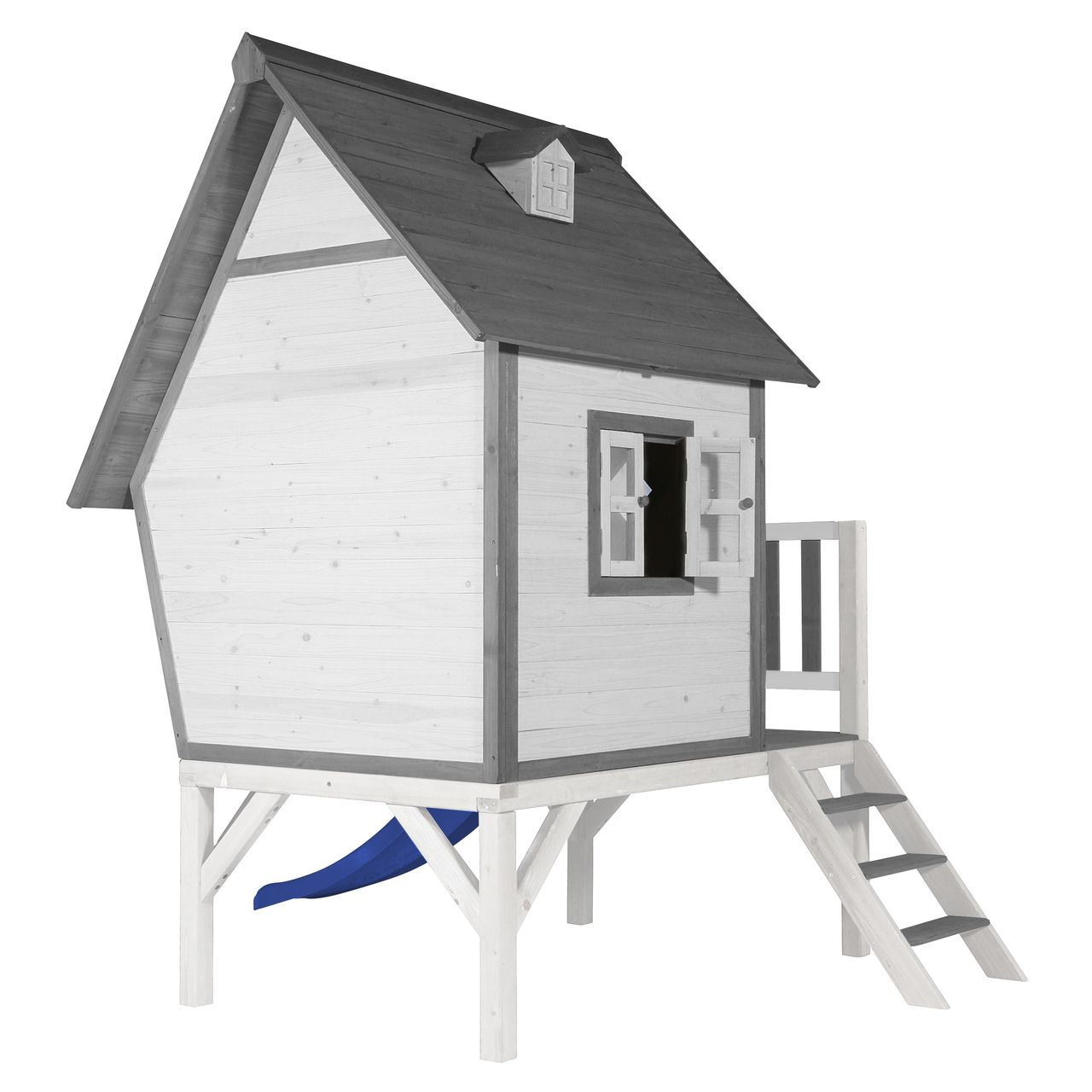 AXI Cabin XL Spielhaus Grau/weiß - Blaue Rutsche