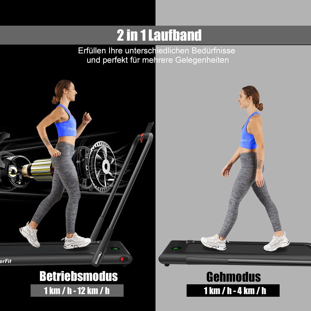COSTWAY Laufband 2 in 1 Elektrisches Laufband, mit Fernbedienung, App-kontrolliert, LED, bis 120kg