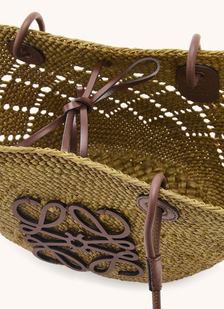 LOEWE Anagram Basket Mala torba za kupovinu od rafije s detaljima od teleće kože