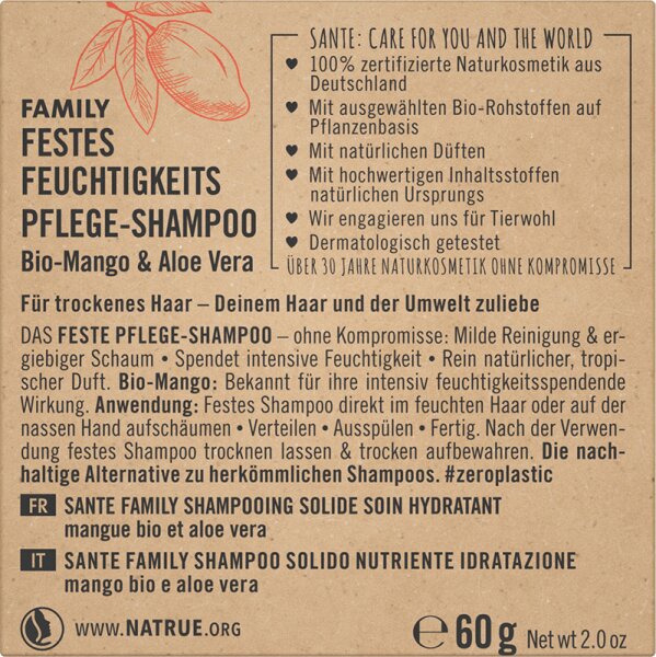 Sante FAMILY Festes Feuchtigkeits Pflege-Shampoo Bio-Mango & Aloe Vera Festes Shampoo
