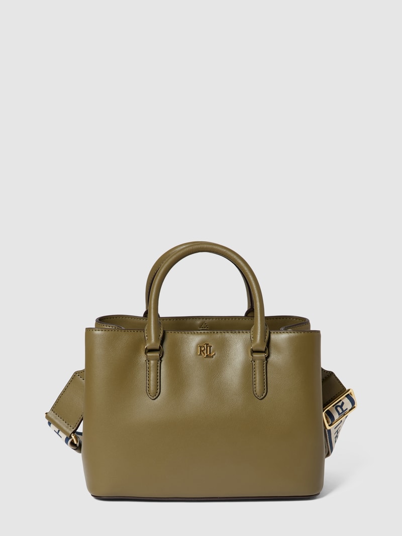 Satchel aus Leder mit Label-Applikation Modell 'MARCY' in olivgrün