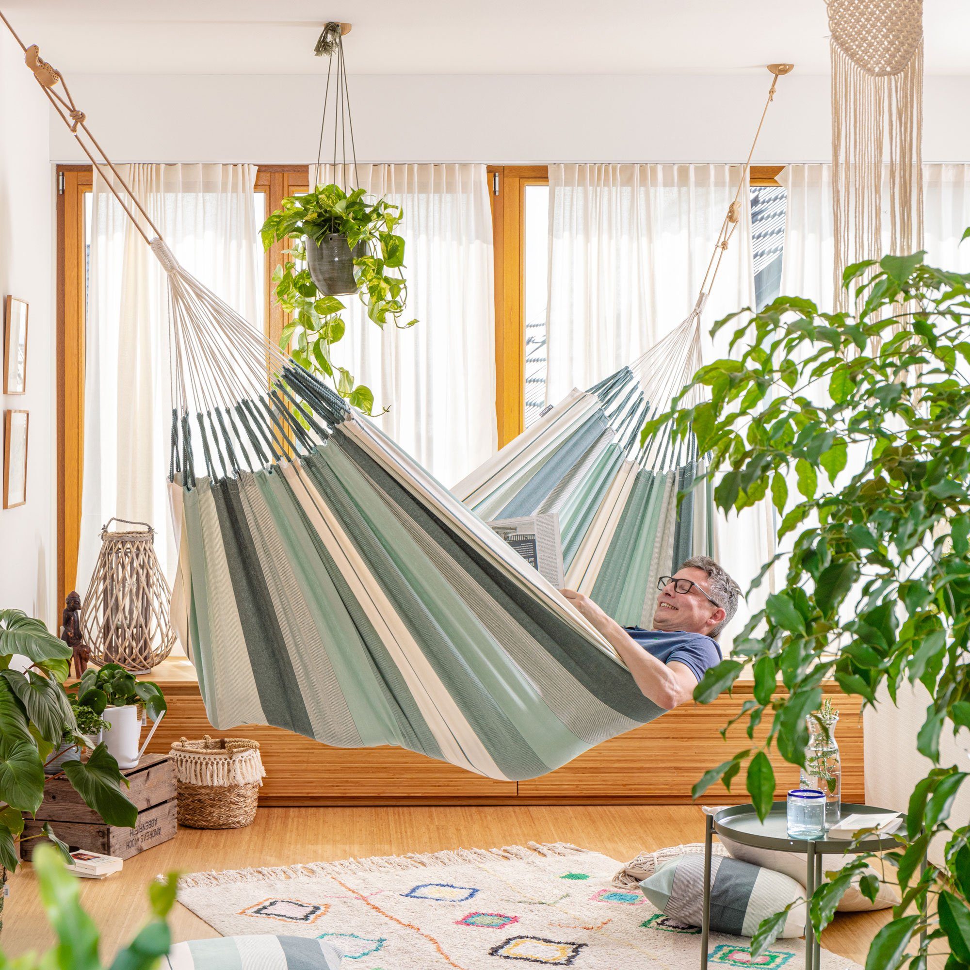 La Siesta Hängematte Kingsize Hängematte Modesta Olive grün La Siesta Bio Baumwolle Tuchhängematte, Hochwertige Qualität