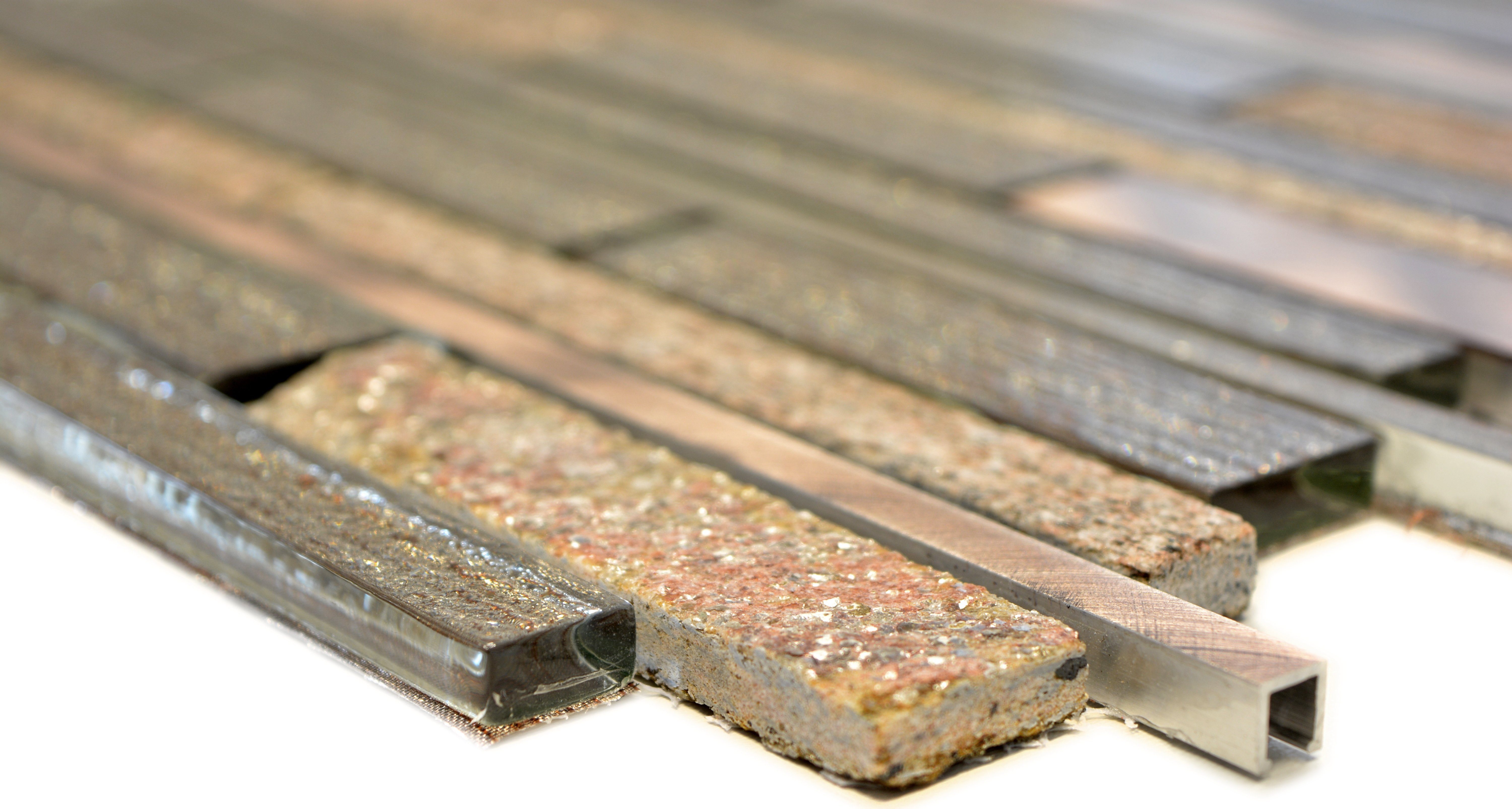 Mosani Mosaikfliesen Glasmosaik Naturstein Mosaik beige kupfer glänzend / 10 Matten