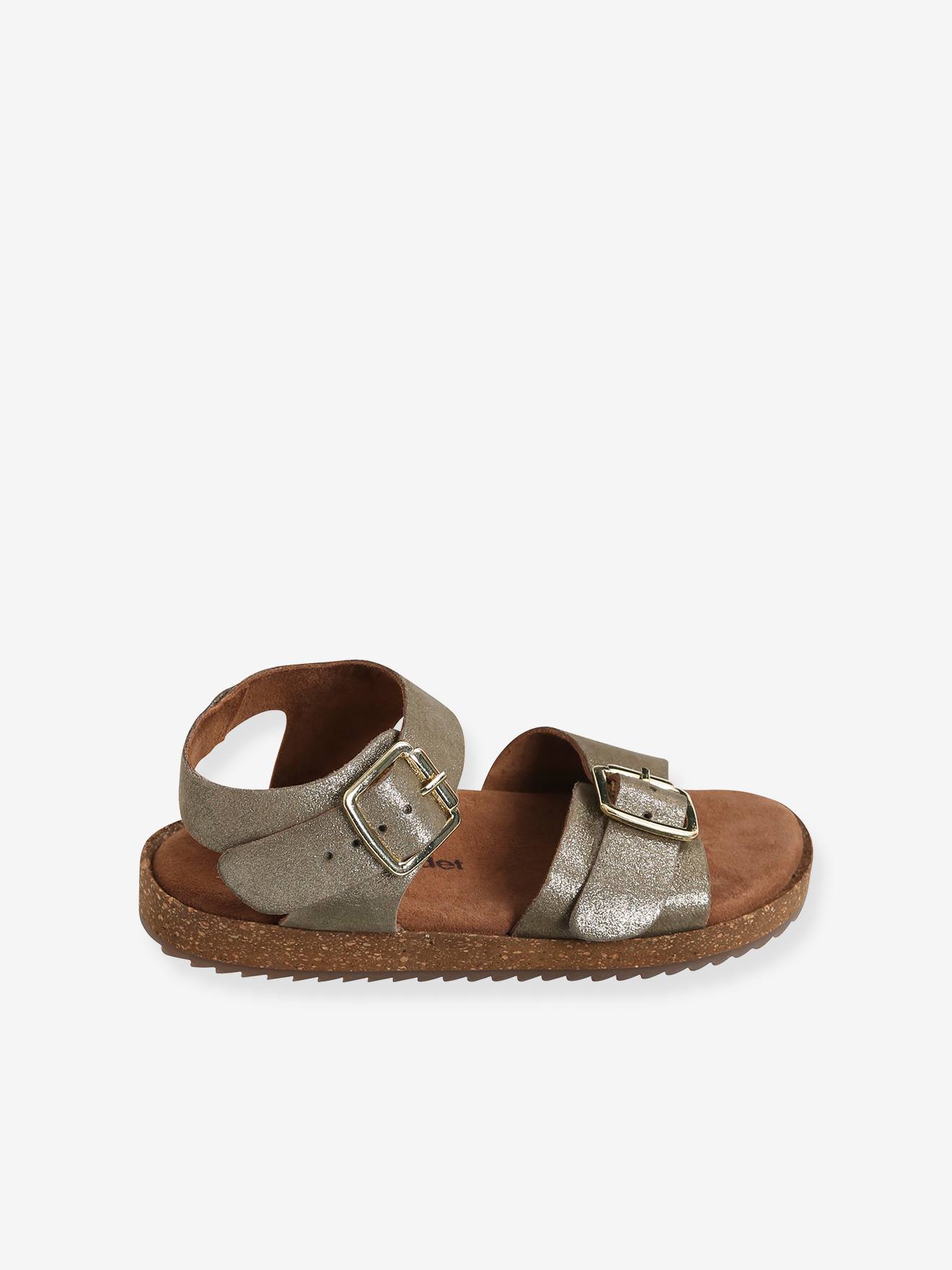 Sandales moussées cuir fille or