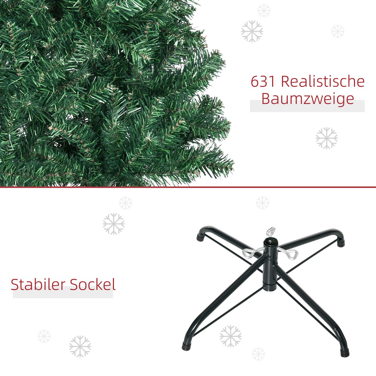 HOMCOM Weihnachtsbaum Christbaum Kunsttanne Tannenbaum mit Metallfuß