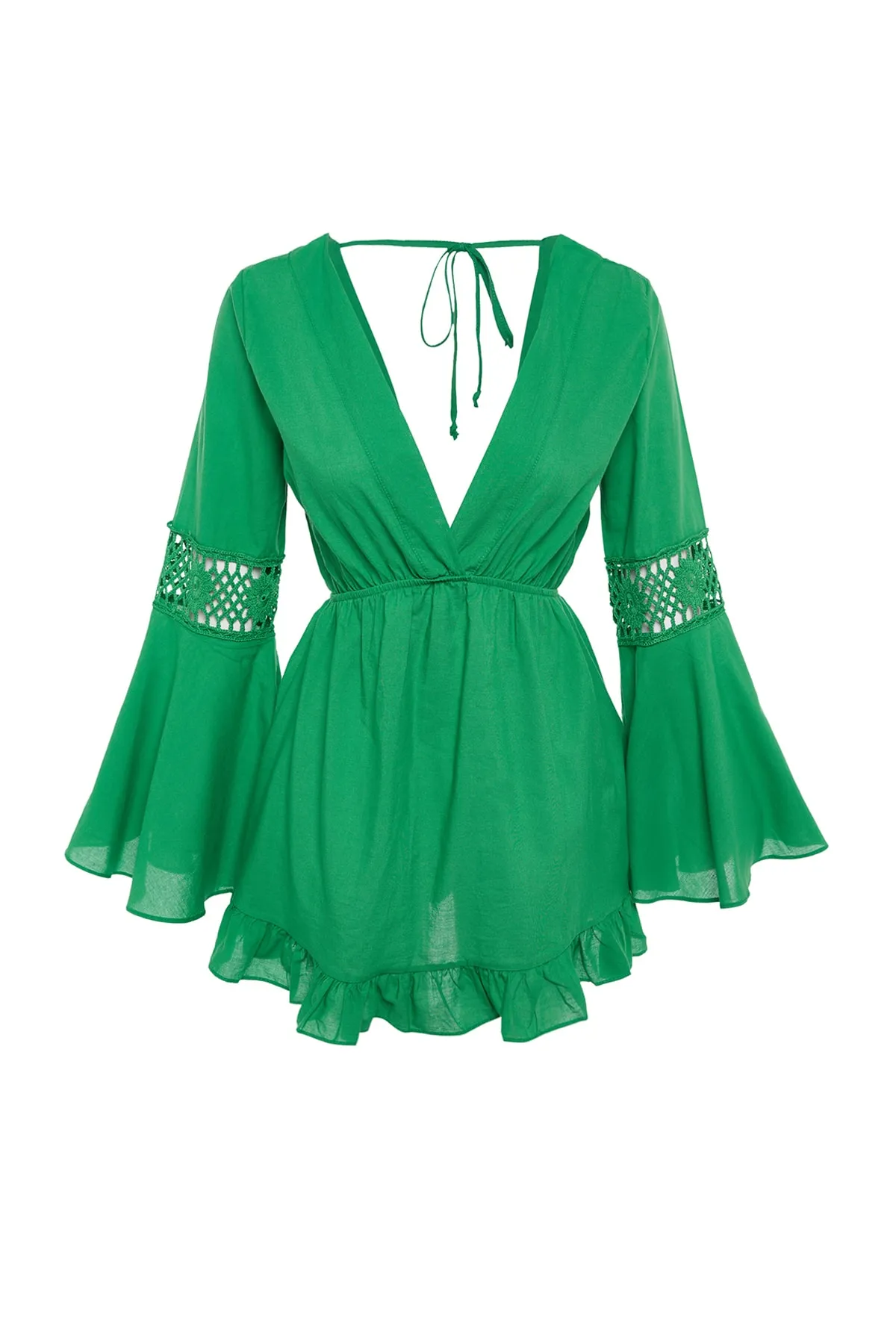 Trendyol Collection  Tropisches grünes Mini-Strandkleid aus gewebter Spitze aus 100 % Baumwolle TBESS23EL00034