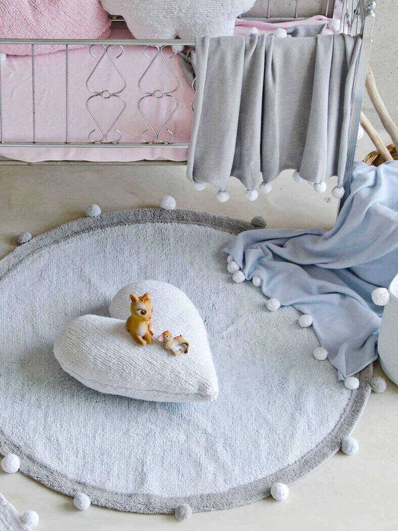 Lorena Canals Runder Kinderzimmer-Teppich mit Pompons LORENA CANALS, Bio-Baumwolle - rosa