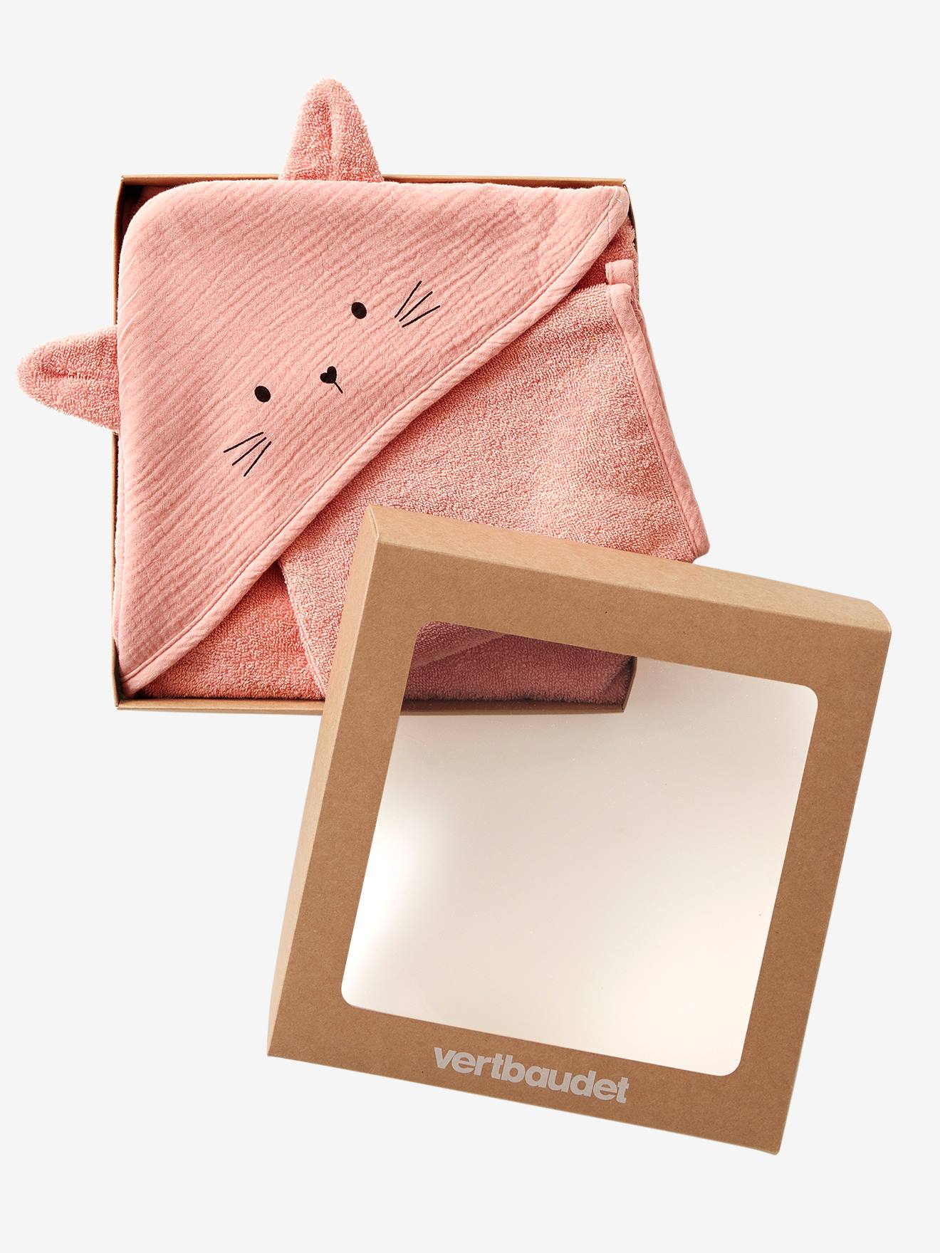Vertbaudet Bio-Kollektion: Baby Kapuzenbadetuch & Waschhandschuh - senfgelb