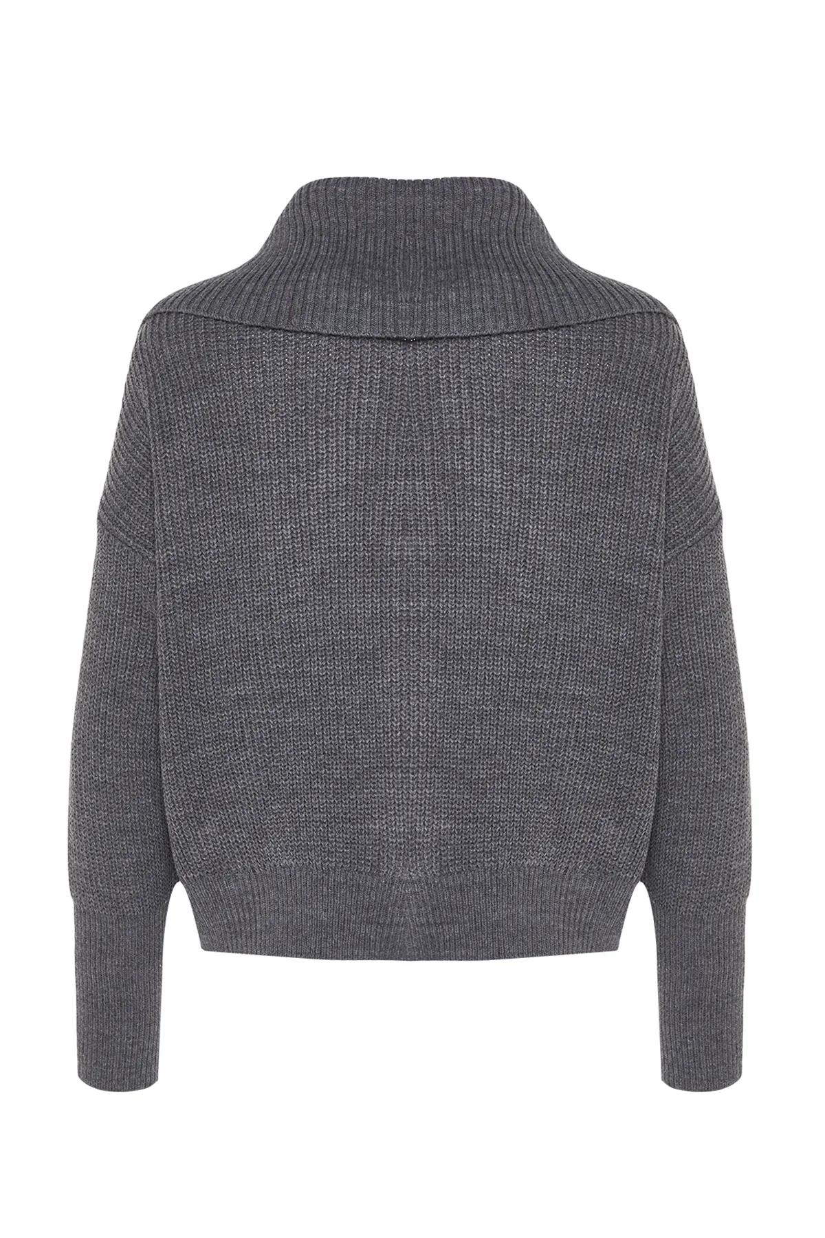 Trendyol Collection  Anthrazitfarbener Strick-Cardigan mit Degaje-Kragen und Reißverschluss TWOAW24HI00072