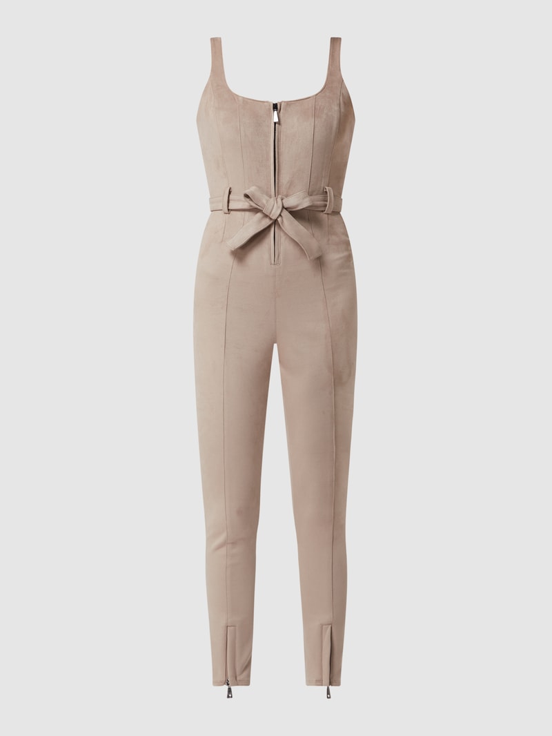 Jumpsuit in Veloursleder-Optik in taupe