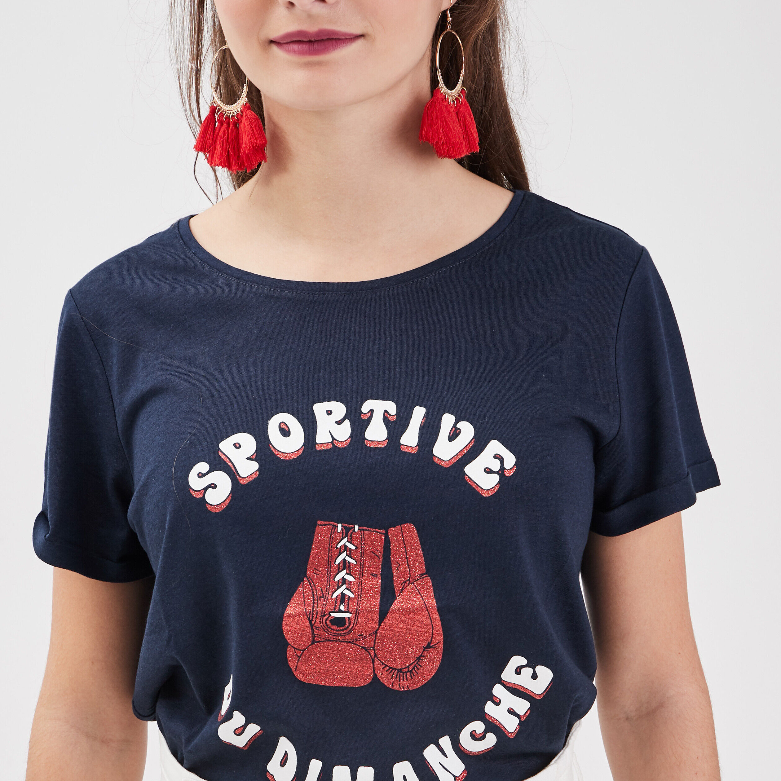 T-shirt manches courtes bleu marine femme | Cache Cache