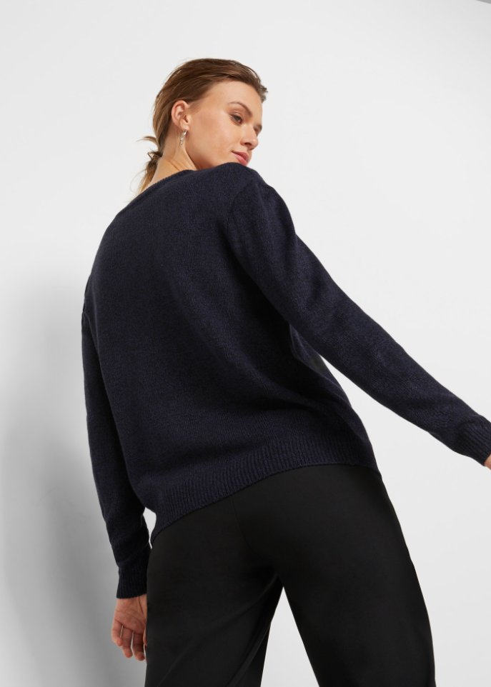 Strick-Pullover mit Rundhals-Ausschnitt in Melange