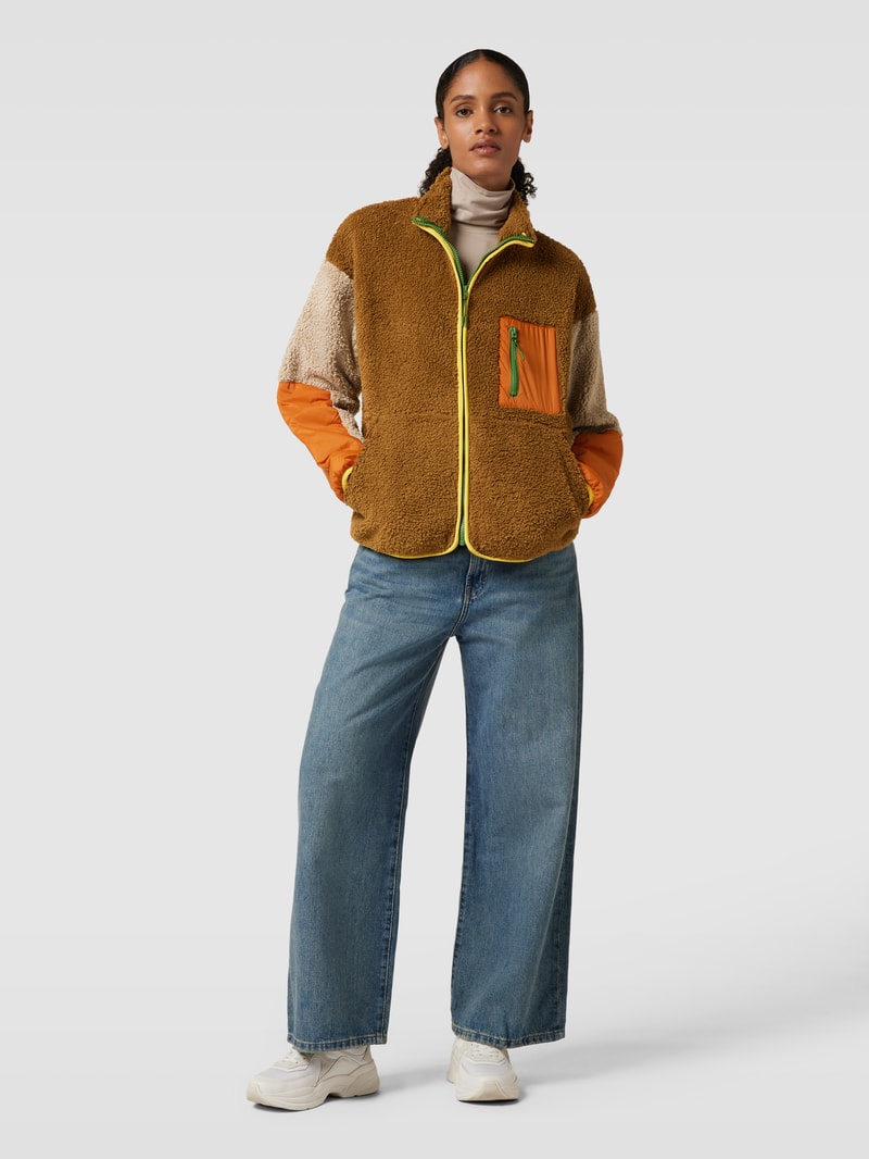 Sweatjacke mit Teddyfell in haselnuss braun