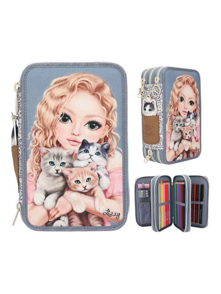 Depesche 3-Fach Federtasche TOPModel 7,5 x 13 x 20 cm in blau-beige günstig kaufen onesize