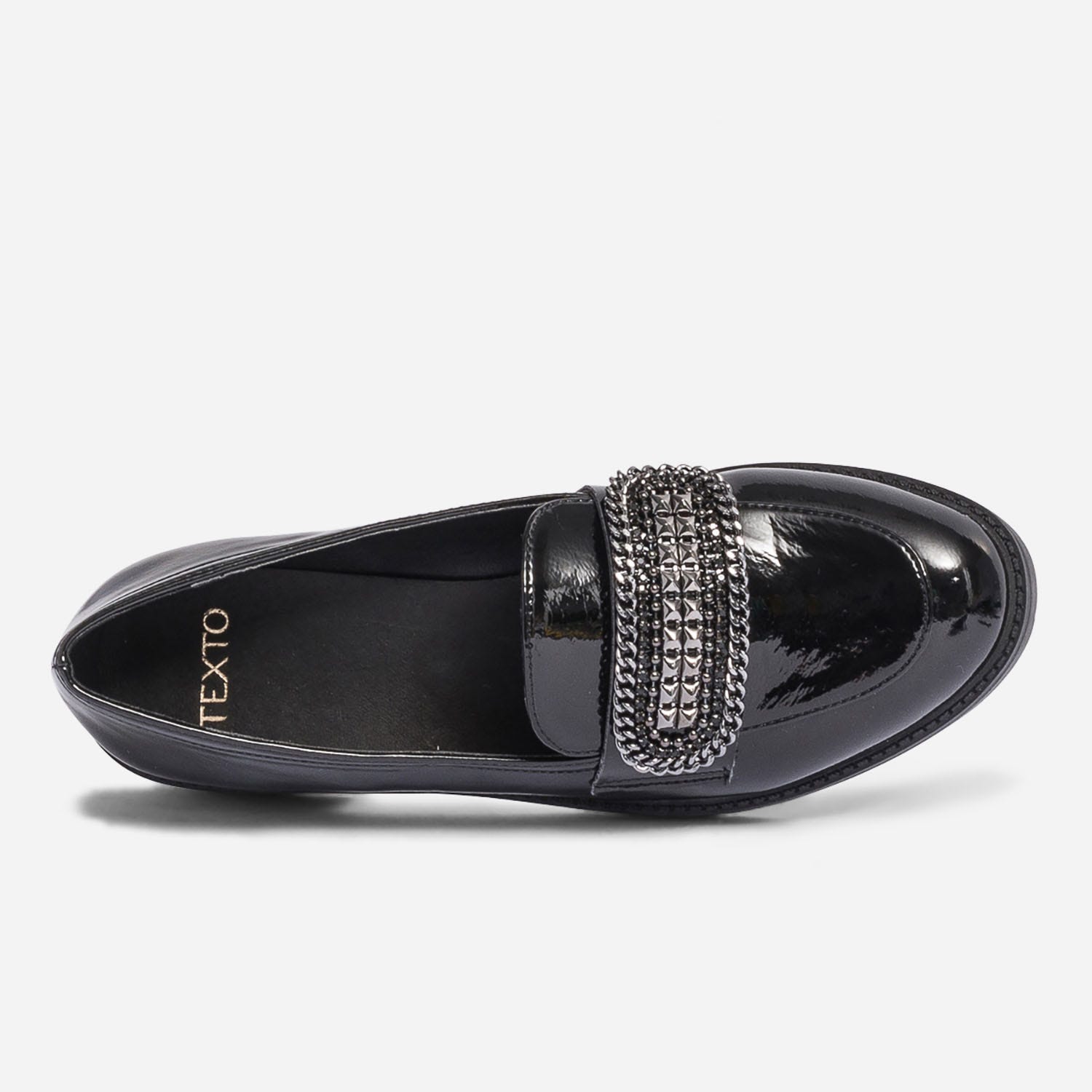 Mocassin TEXTO noir verni avec bijou