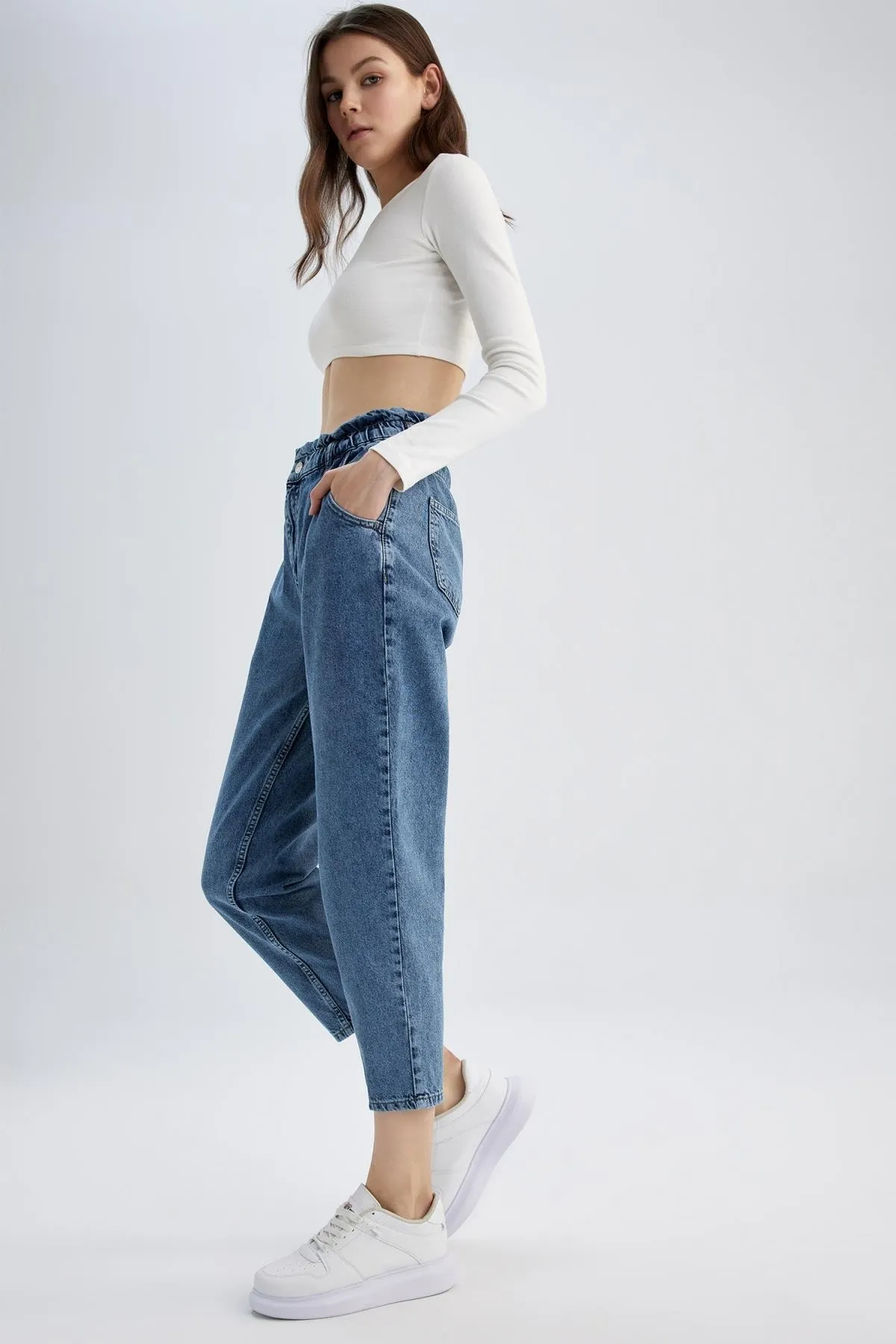 DeFacto  Knöchellange Paperbag-Jeans mit kurzem Bein aus 100 % Baumwolle