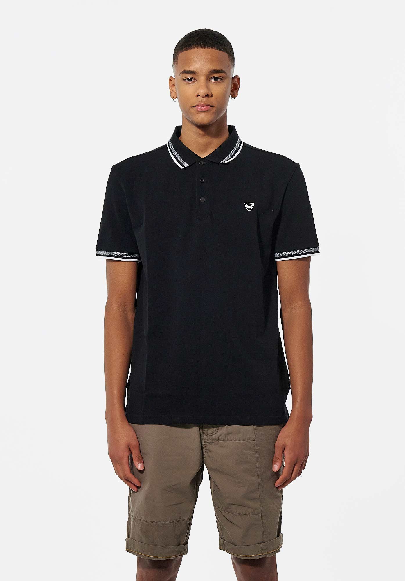RAYOC  Polo régular noir Homme avec logo poitrine en 100% coton bio