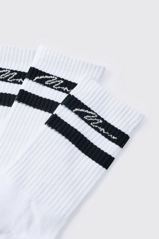 3er-Pack Man Signature Sportsocken in Weiß