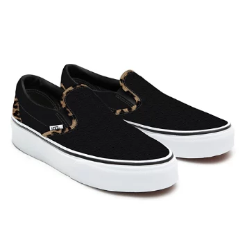 Black Leather Leopard Slip-On Platform personalizzate