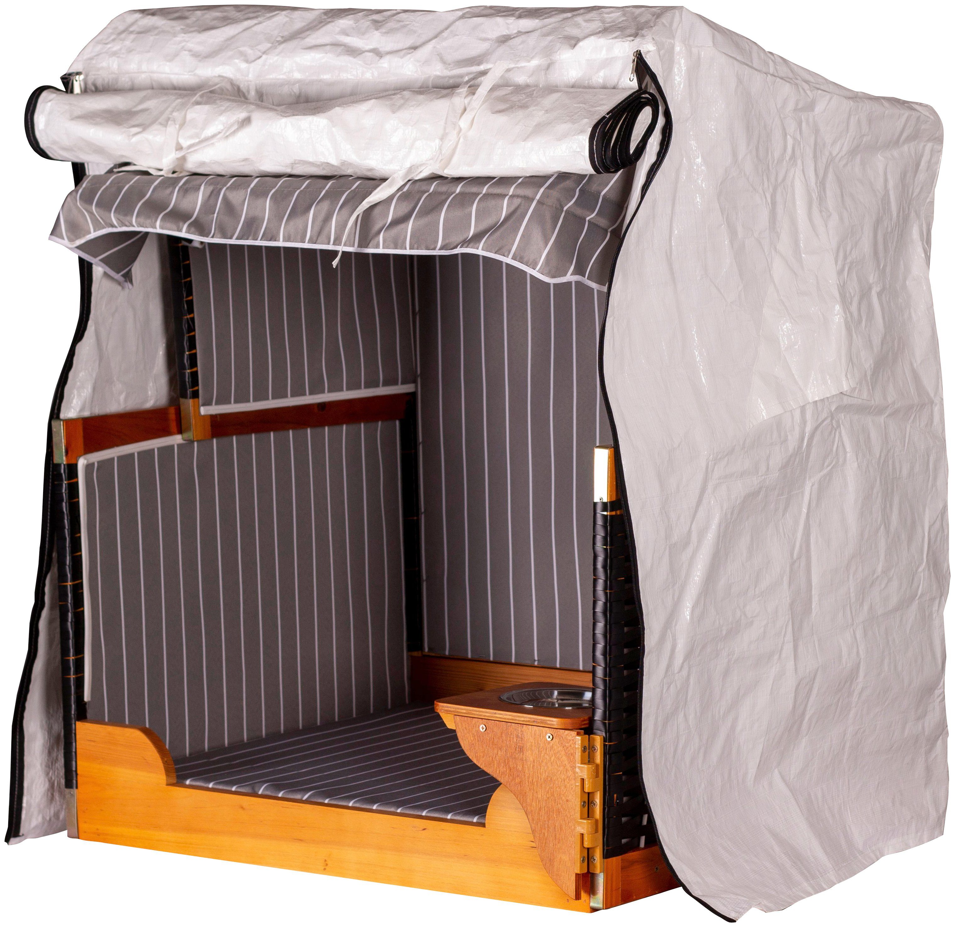 deVries Haustierstrandkorb, BxTxH: 75x65x95 cm, Halblieger, Nordsee-Modell, schwarz, grau gestreift, für Hunde