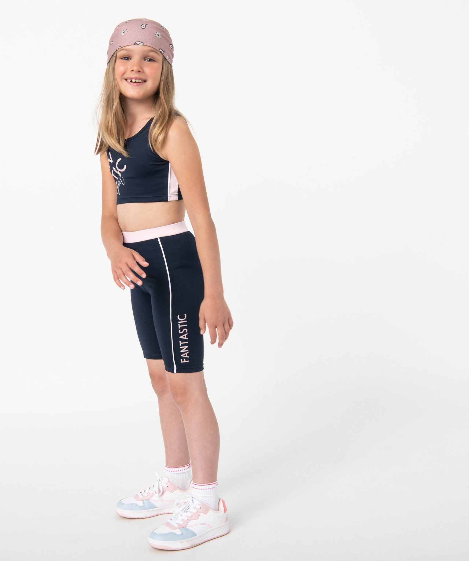 Legging de sport fille court à large ceinture élastique marine | GEMO