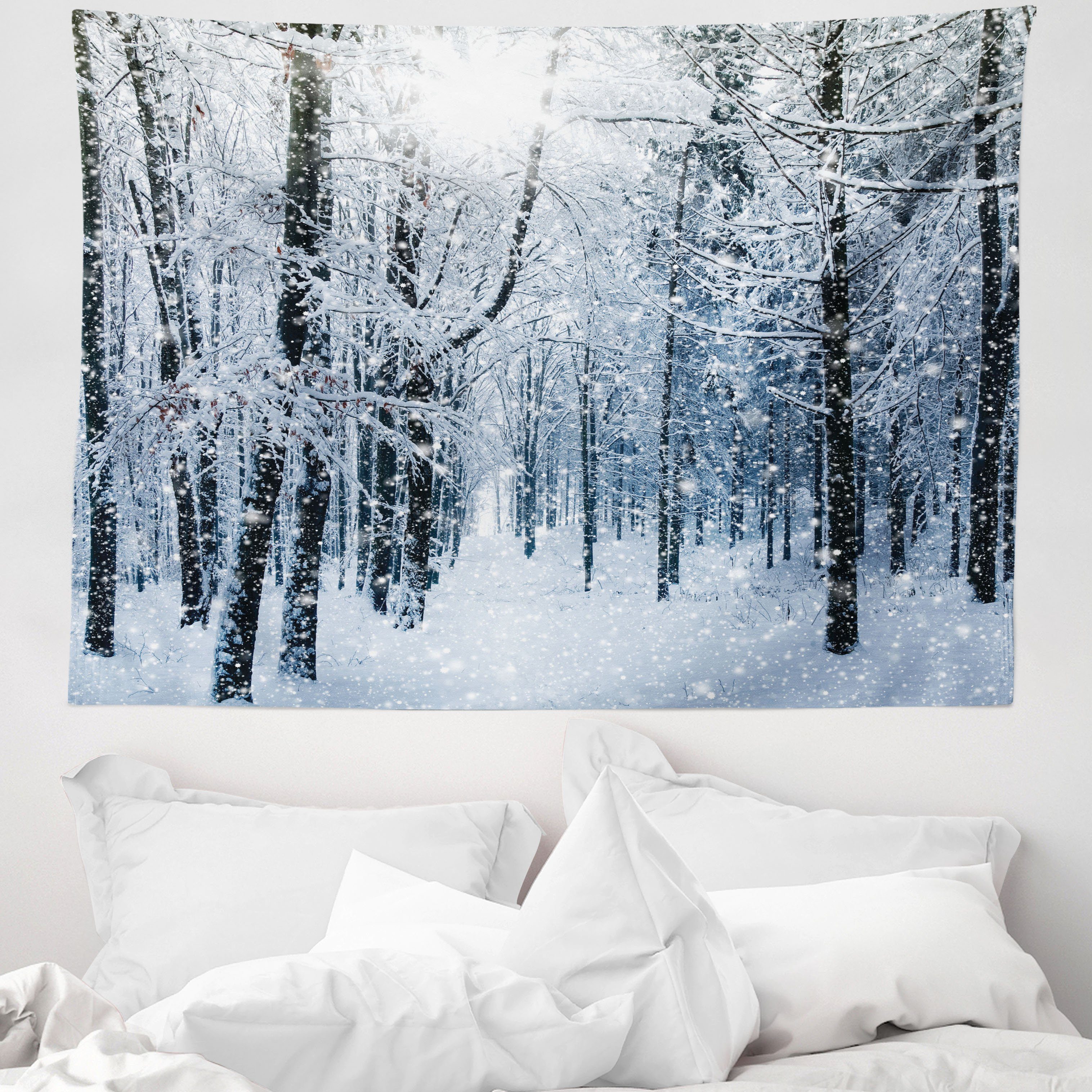 Wandteppich aus Weiches Mikrofaser Stoff Für das Wohn und Schlafzimmer, Abakuhaus, rechteckig, Winter Schnee bedeckter Wald