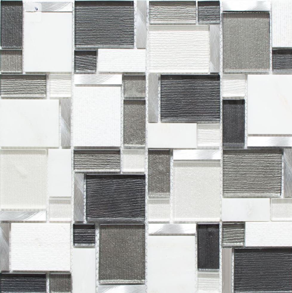 Mosani Mosaikfliesen Glasmosaik Naturstein Mosaik weiß grau glänzend / 10 Matten