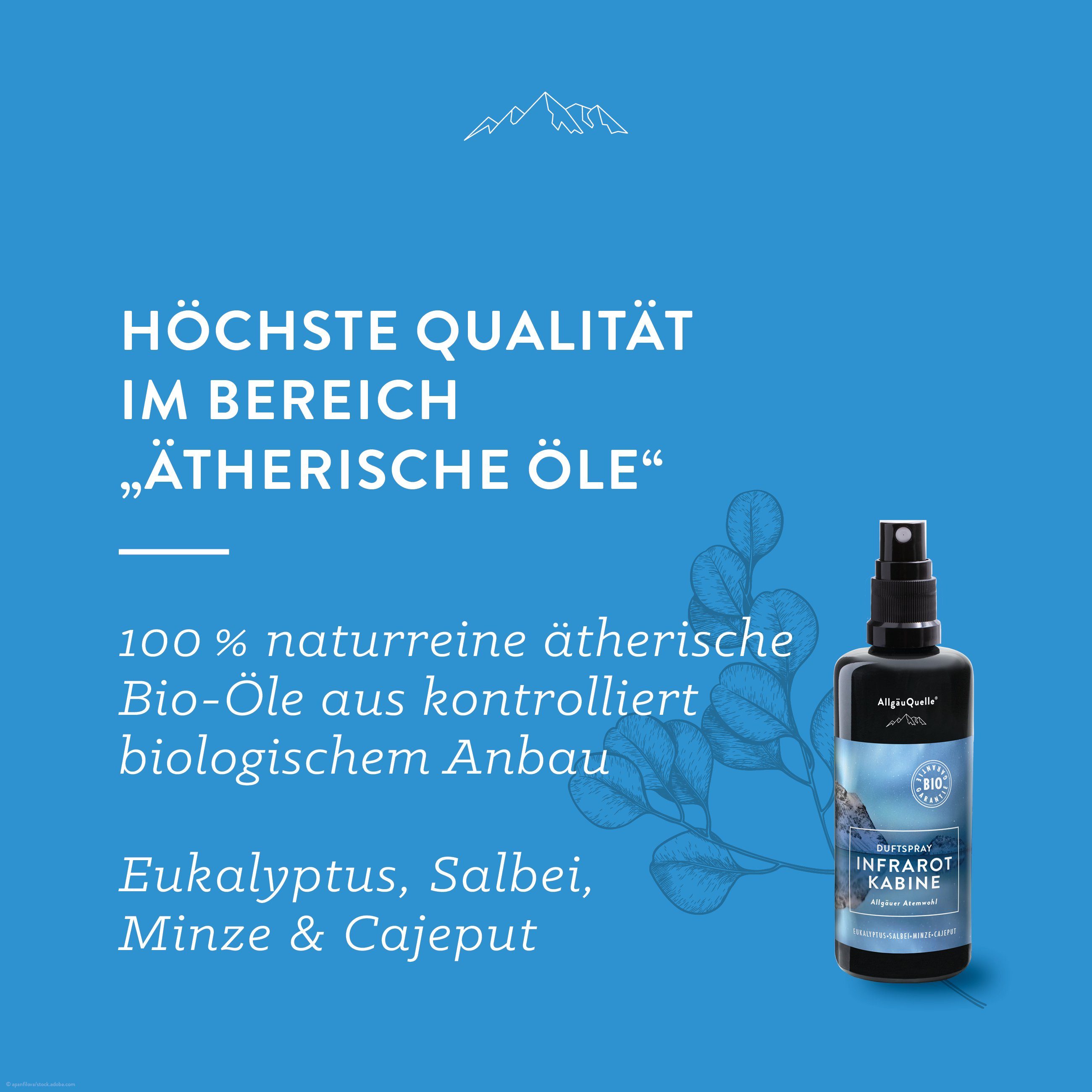 Allgäuquelle Raumduft Bio Infrarotkabinen-Spray Allgäuer Atemwohl Raumduft (1 x 100ml), mit Eukalyptus, Salbei, Minze und Cajeput