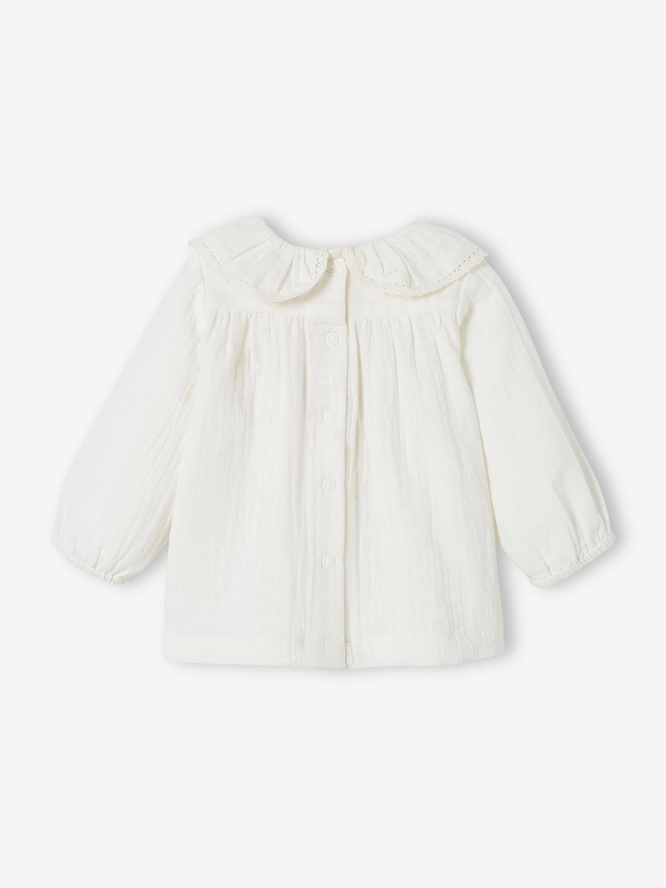 Blouse en gaze de coton bébé col volanté écru