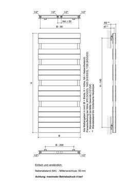 Ximax Badheizkörper P2 Duplex 1195 mm x 500 mm, 907 Watt, Mittenanschluss, weiß