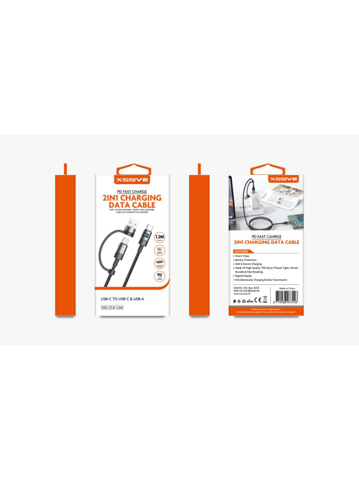 COFI 1453 Xssive 2in1 PD Schnelllade-USB-Kabel XSS-CCA-1.2m in Schwarz günstig kaufen 120 cm
