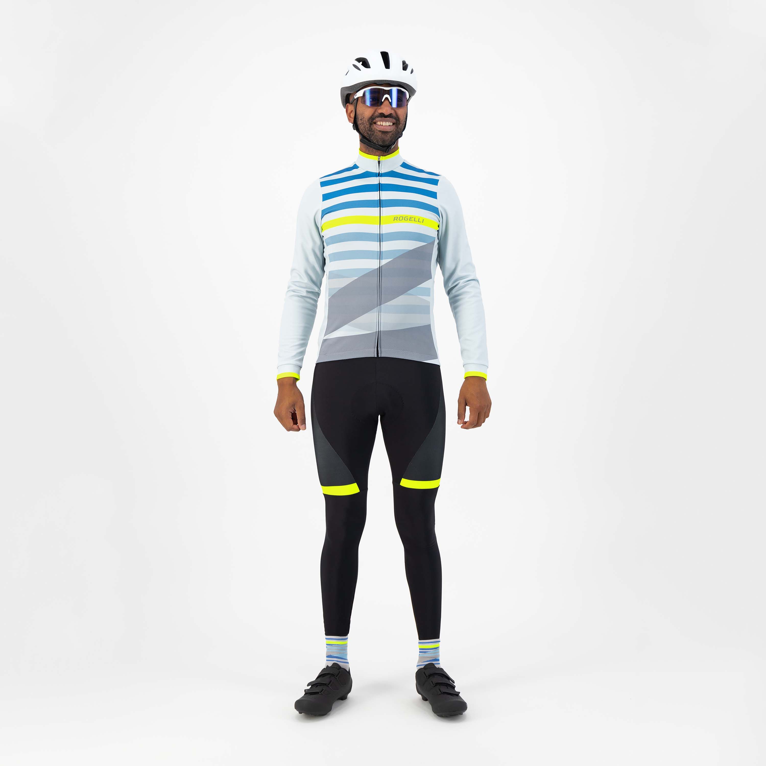 Rogelli Stripe Grau/Grün Herren Radtrikot Langarm
